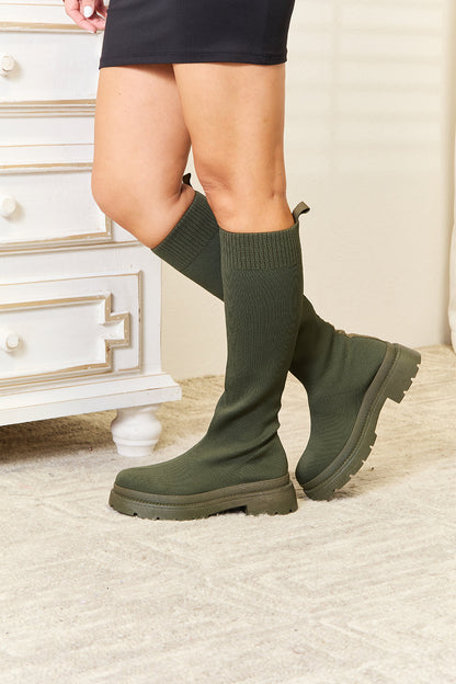 WILD DIVA Footwear Knee High Platform Sock Boots-Teresa&#39;s Fashionista LLC