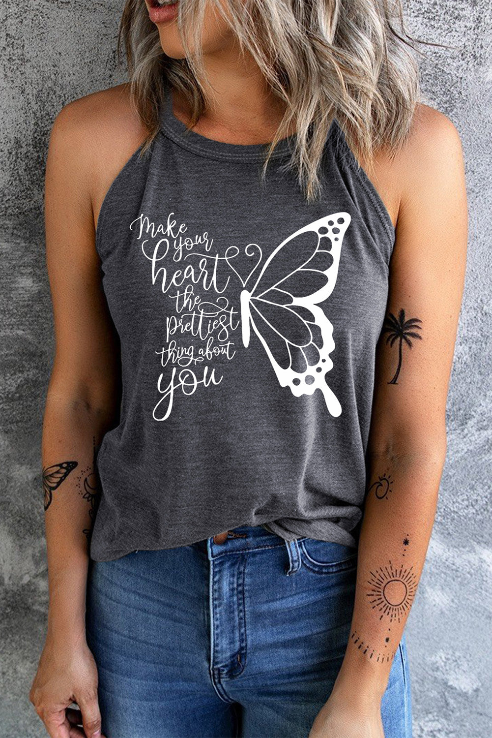 MAKE YOUR HEART THE PRETTIEST THING ABOUT YOU Round Neck Tank-Teresa&#39;s Fashionista LLC