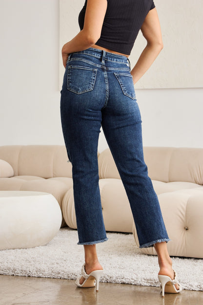 RFM Crop Dylan Full Size Tummy Control Distressed High Waist Raw Hem Jeans-Teresa&#39;s Fashionista LLC