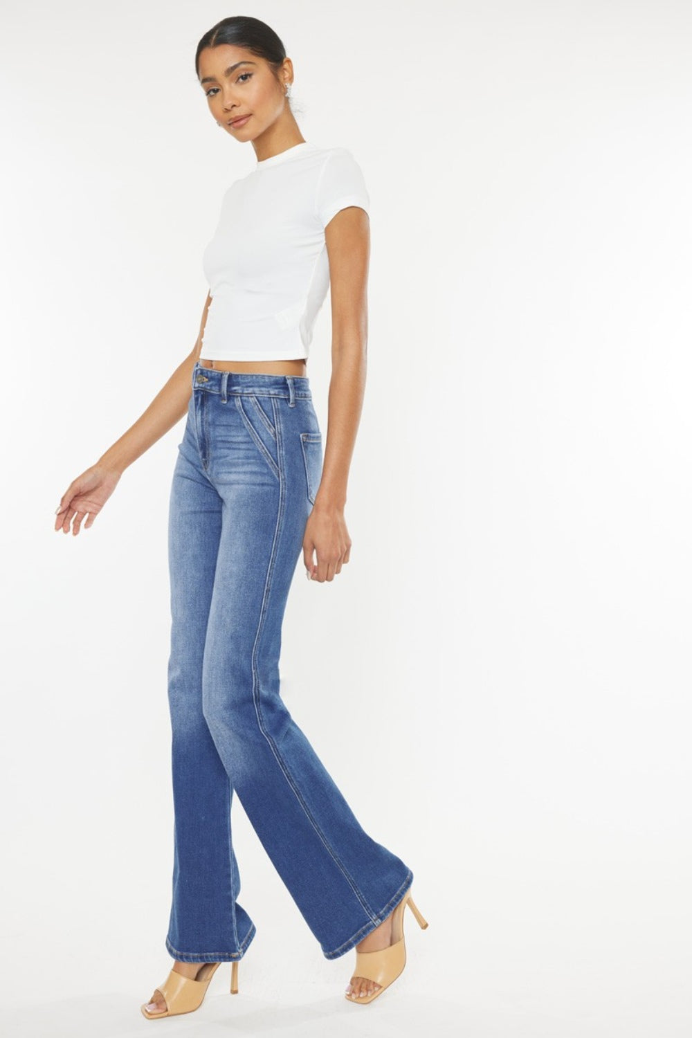 Kancan Ultra High Waist Gradient Flare Jeans-Teresa&#39;s Fashionista LLC