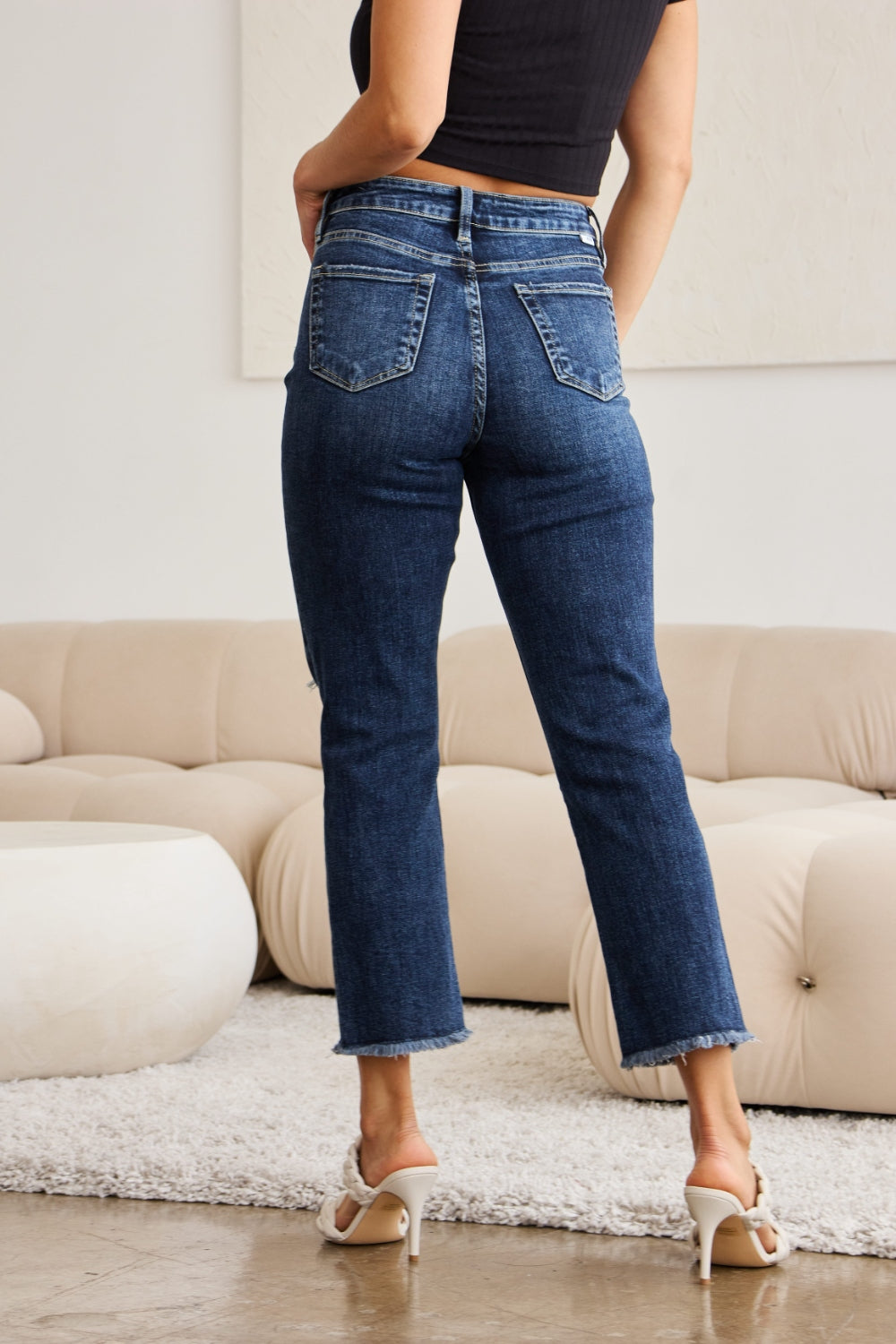 RFM Crop Dylan Full Size Tummy Control Distressed High Waist Raw Hem Jeans-Teresa&#39;s Fashionista LLC