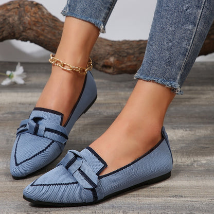 Bow Contrast Trim Point Toe Loafers-Teresa&#39;s Fashionista LLC