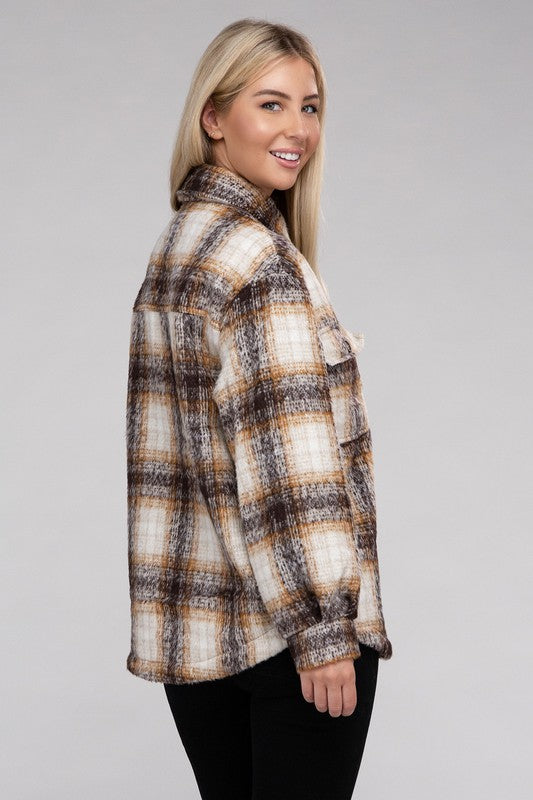 Cozy Plaid Flannel Shacket-Teresa&#39;s Fashionista LLC