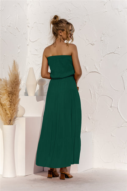 Strapless Tie Waist Tiered Maxi Dress-Teresa&#39;s Fashionista LLC