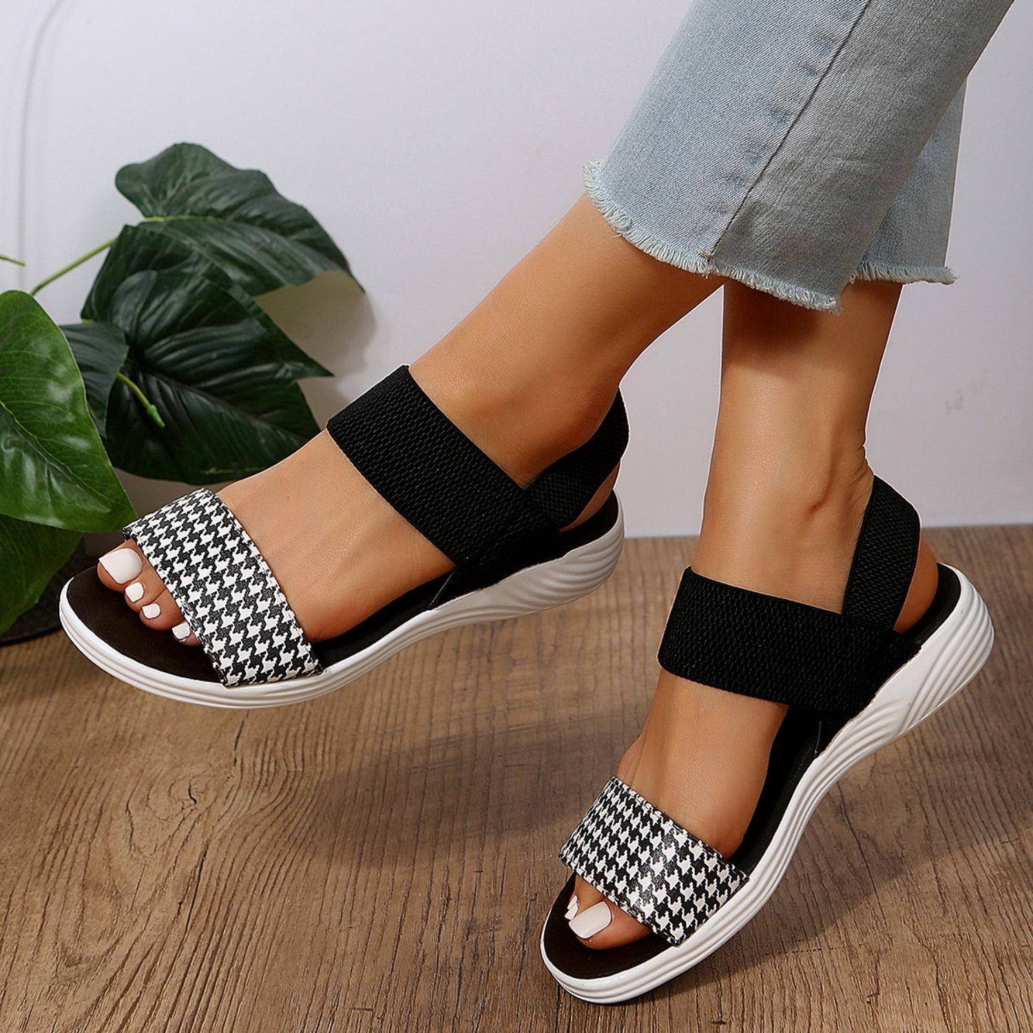 PU Leather Open Toe Low Heel Sandals-Teresa&#39;s Fashionista LLC