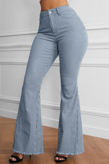 Striped Fringe Detail Flare Pants-Teresa&#39;s Fashionista LLC