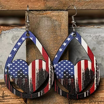 US Flag Pattern Wooden Earrings-Teresa&#39;s Fashionista LLC