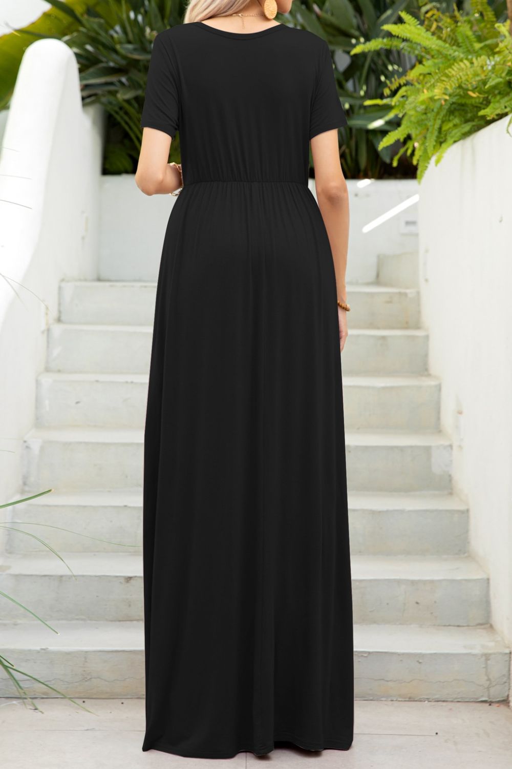 Round Neck Maxi Tee Dress with Pockets-Teresa&#39;s Fashionista LLC