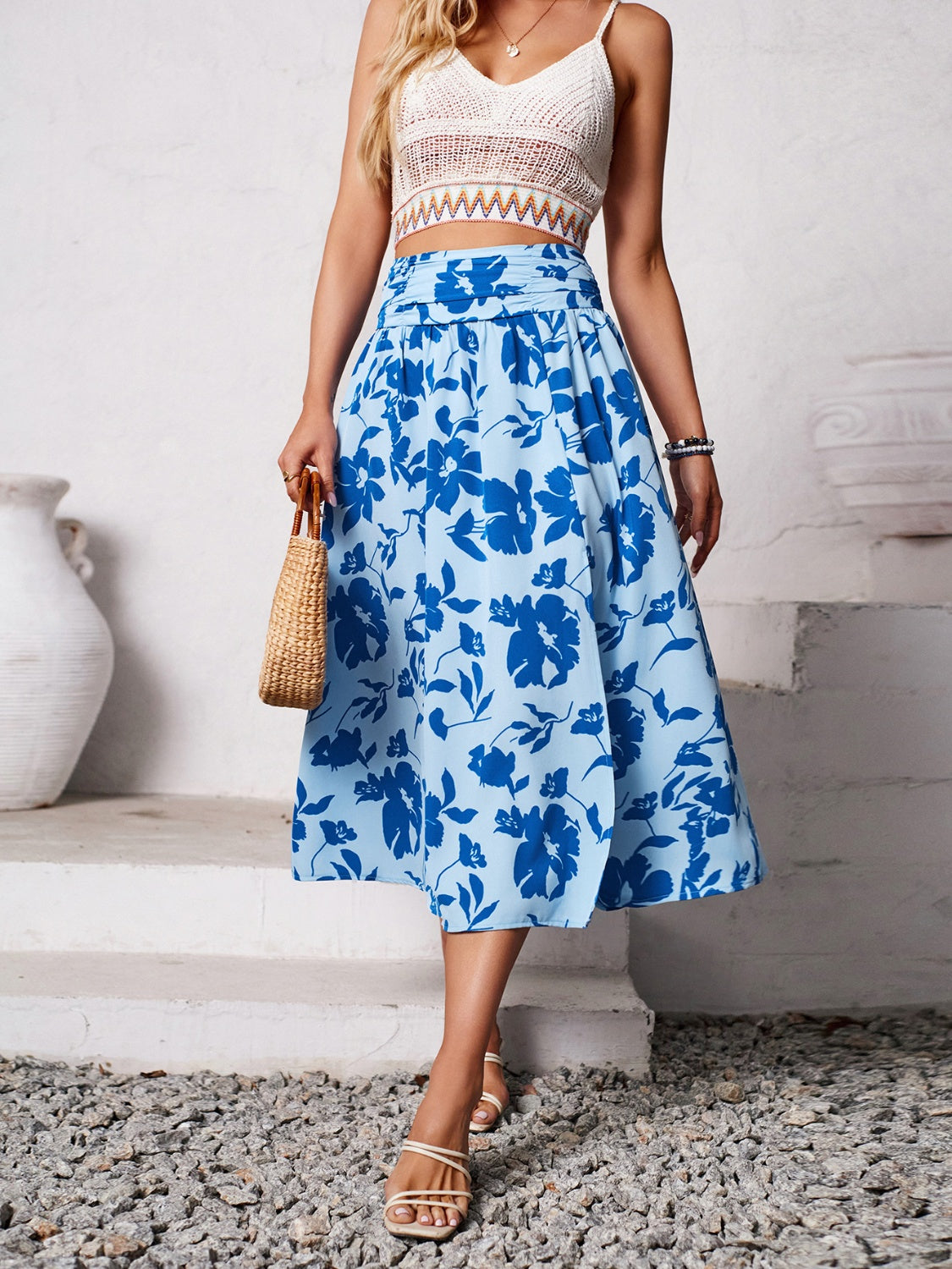 Slit Printed Midi Skirt-Teresa&#39;s Fashionista LLC