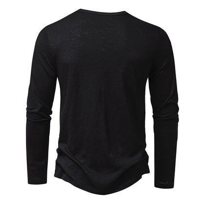 Mens Clothing Long Sleeve T-shirt Fashion Button Henry Collar Tops-Teresa&#39;s Fashionista LLC