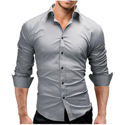 Men's Slim-fit Long-sleeved Solid Color Simple Formal Shirt-Teresa&#39;s Fashionista LLC