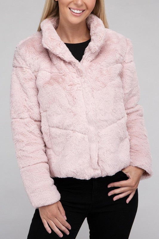 Fluffy Zip-Up Sweater Jacket-Teresa&#39;s Fashionista LLC