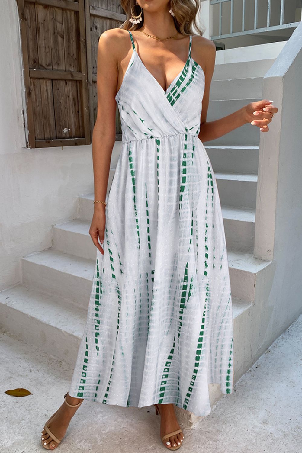 Printed Surplice Adjustable Spaghetti Strap Maxi Dress-Teresa&#39;s Fashionista LLC