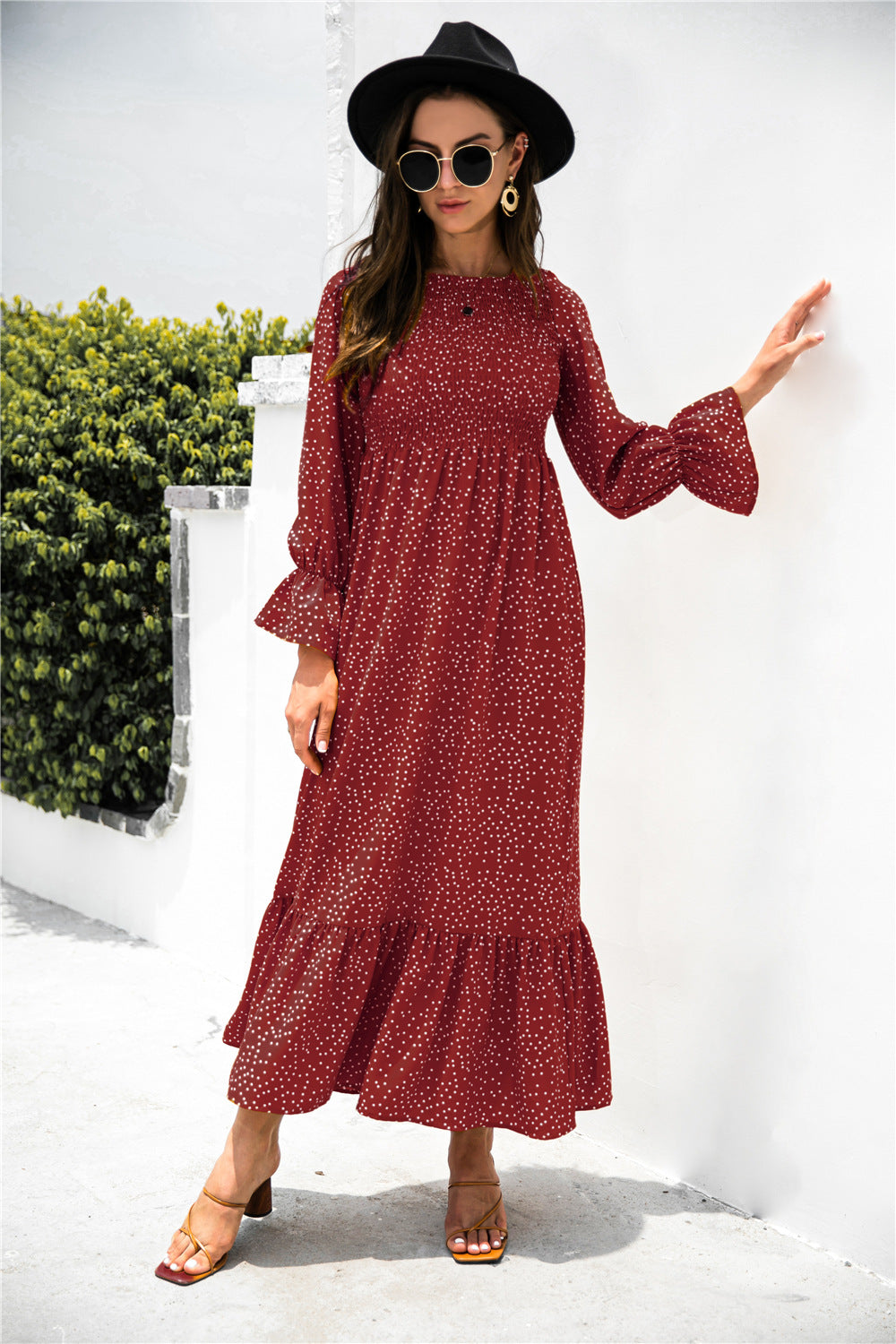 Printed Puff Sleeve Ruffle Maxi Dress-Teresa&#39;s Fashionista LLC