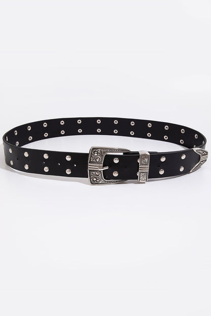 Double Row Studded PU Leather Belt-Teresa&#39;s Fashionista LLC