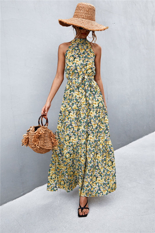 Printed Sleeveless Tie Waist Maxi Dress-Teresa&#39;s Fashionista LLC