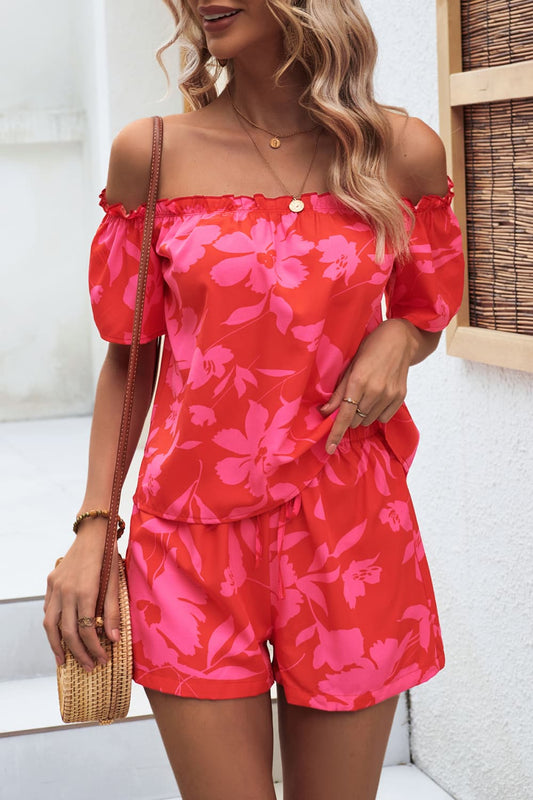 Floral Off-Shoulder Top and Shorts Set-Teresa&#39;s Fashionista LLC