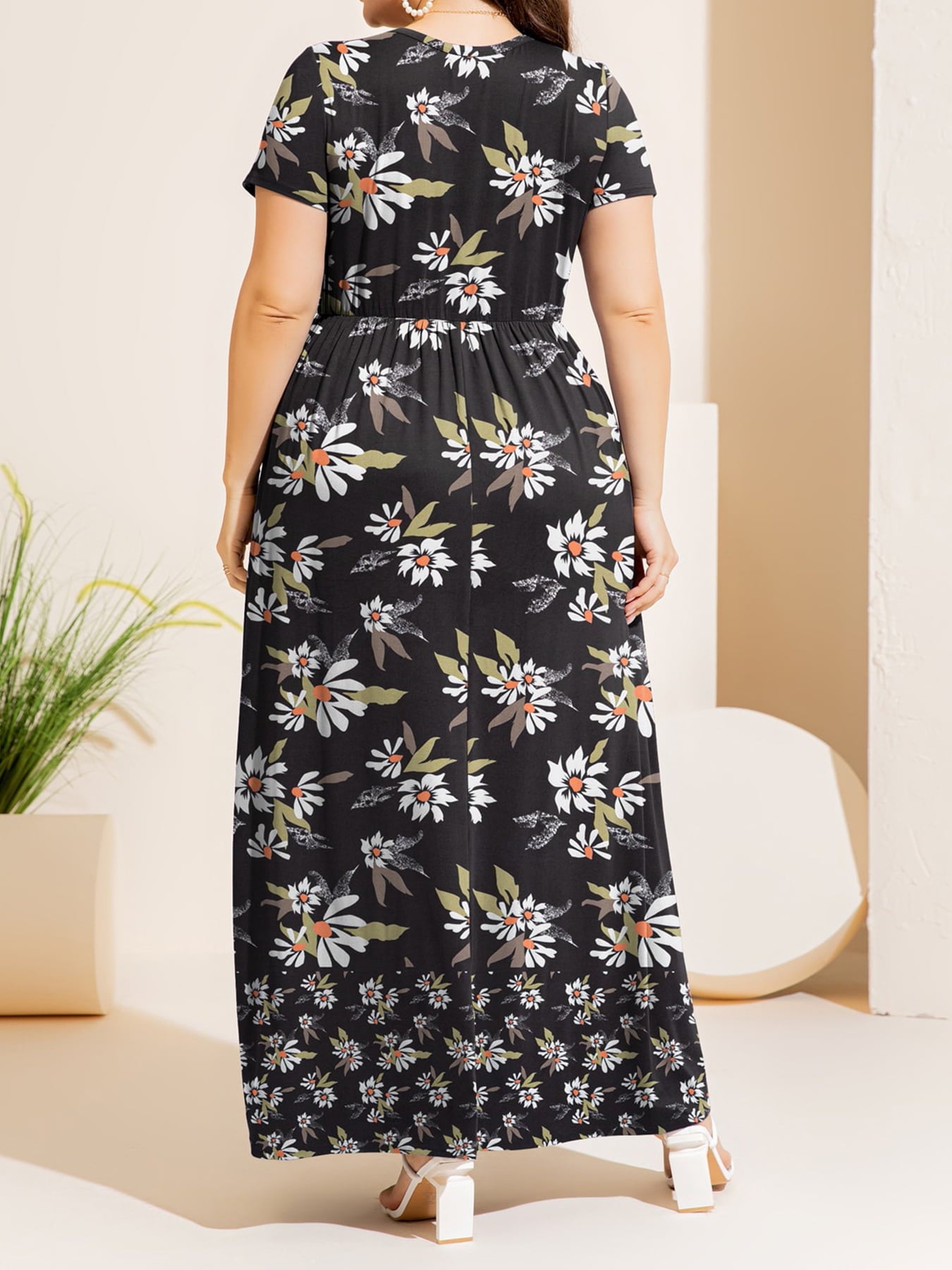 Plus Size Printed Round Neck Short Sleeve Maxi Dress-Teresa&#39;s Fashionista LLC