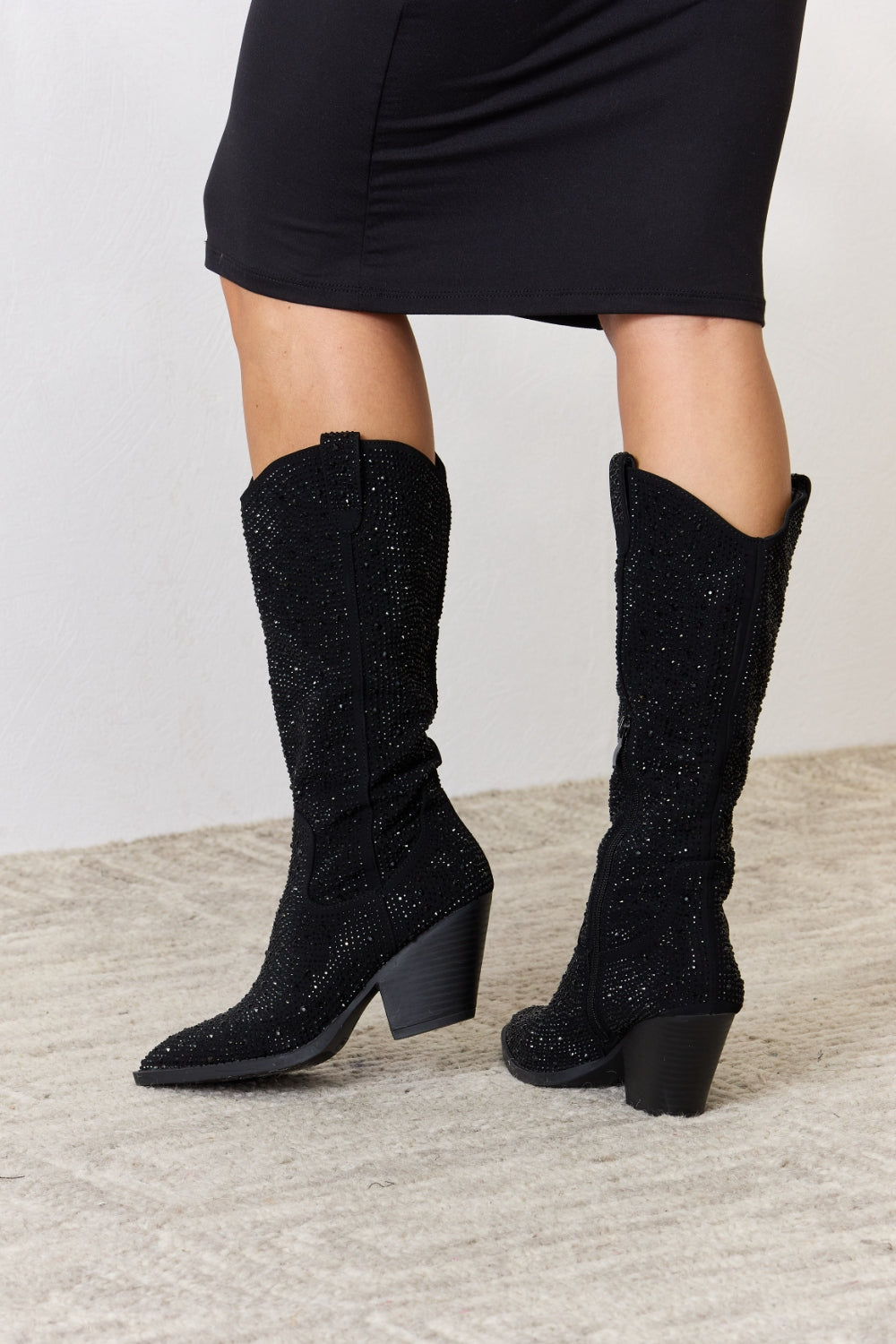 Forever Link Rhinestone Knee High Cowboy Boots-Teresa&#39;s Fashionista LLC