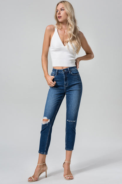 BAYEAS Full Size High Waist Distressed Washed Cropped Mom Jeans-Teresa&#39;s Fashionista LLC