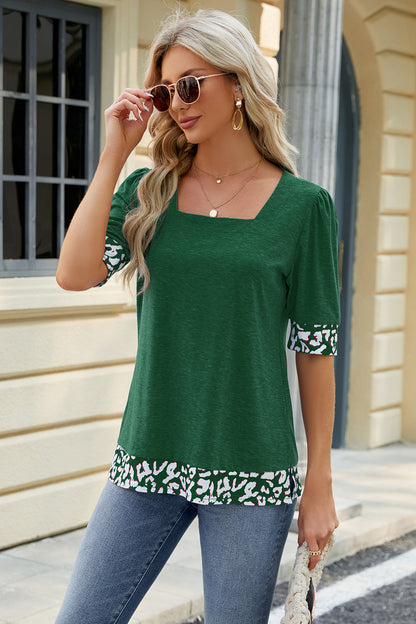 Square Neck Half Sleeve T-Shirt-Teresa&#39;s Fashionista LLC