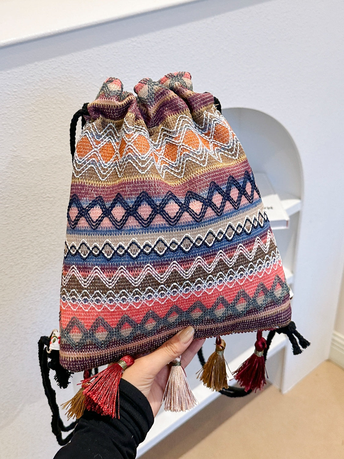 Tassel Geometric Canvas Backpack Bag-Teresa&#39;s Fashionista LLC