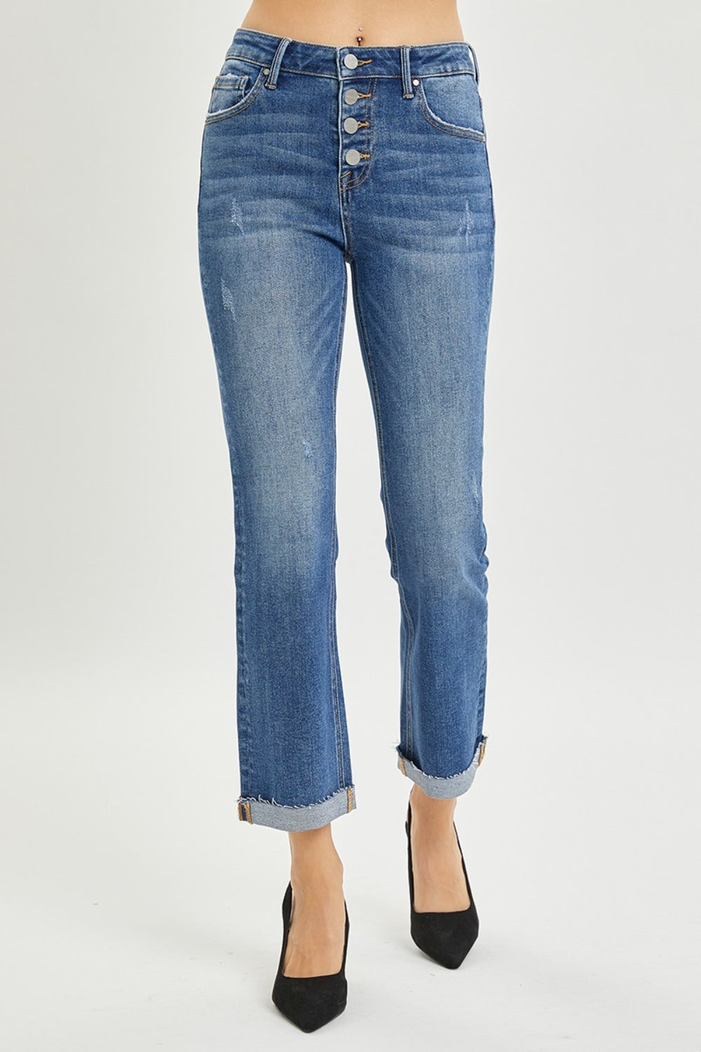 RISEN Full Size Button Fly Cropped Bootcut Jeans-Teresa&#39;s Fashionista LLC