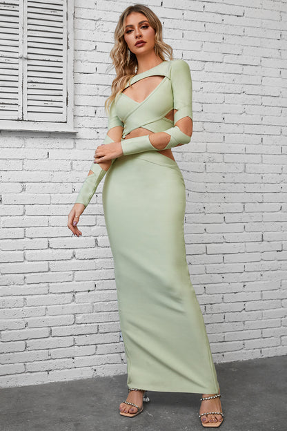 Cutout Round Neck Maxi Wrap Dress-Teresa&#39;s Fashionista LLC