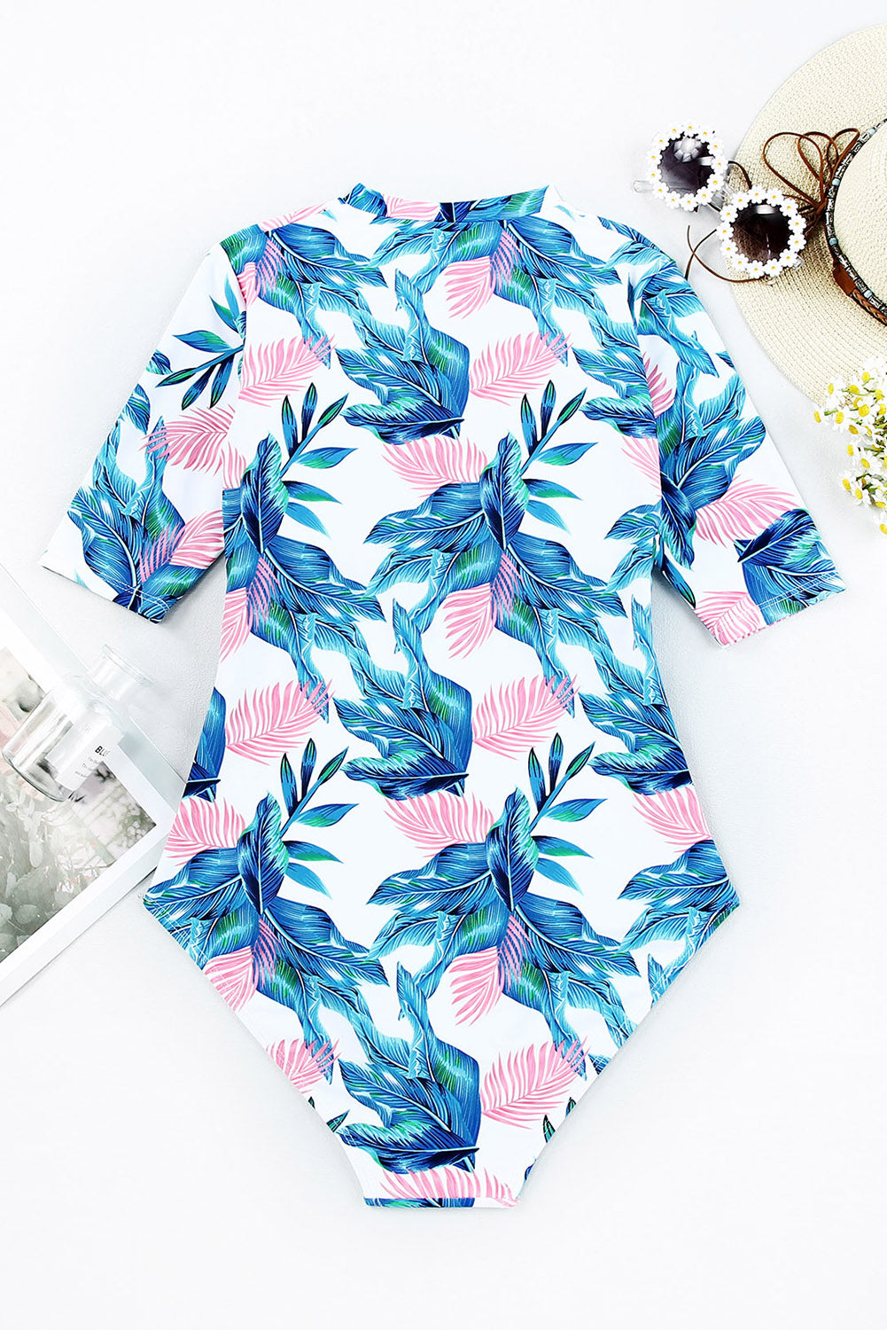 Printed Notched Half Sleeve One-Piece Swimwear-Teresa&#39;s Fashionista LLC