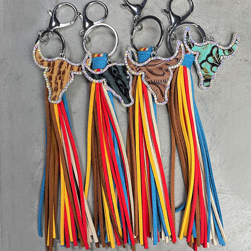 Rhinestone Bull Keychain with Tassel-Teresa&#39;s Fashionista LLC