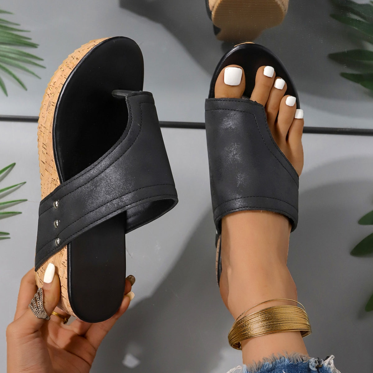 PU Leather Wedge Sandals-Teresa&#39;s Fashionista LLC