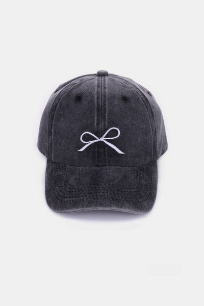 Zenana Bow Embroidered Washed Cotton Caps-Teresa&#39;s Fashionista LLC