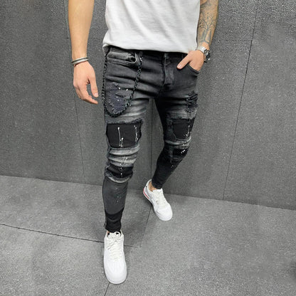 Men's Fashion Torn Patch Skinny Jeans-Teresa&#39;s Fashionista LLC