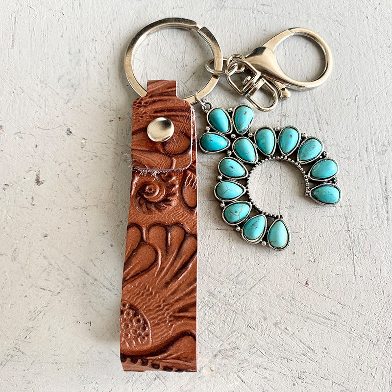 Turquoise Genuine Leather Key Chain-Teresa&#39;s Fashionista LLC