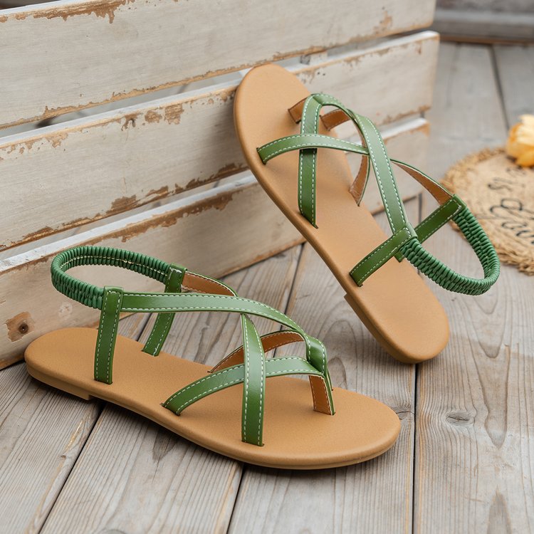 PU Leather Crisscross Flat Sandals-Teresa&#39;s Fashionista LLC