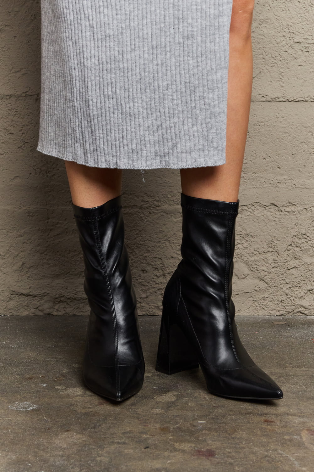 Weeboo Stacy Block Heel Sock Boots-Teresa&#39;s Fashionista LLC