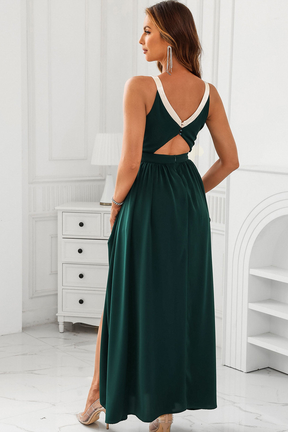 Cutout Ruched Slit Sleeveless Dress-Teresa&#39;s Fashionista LLC