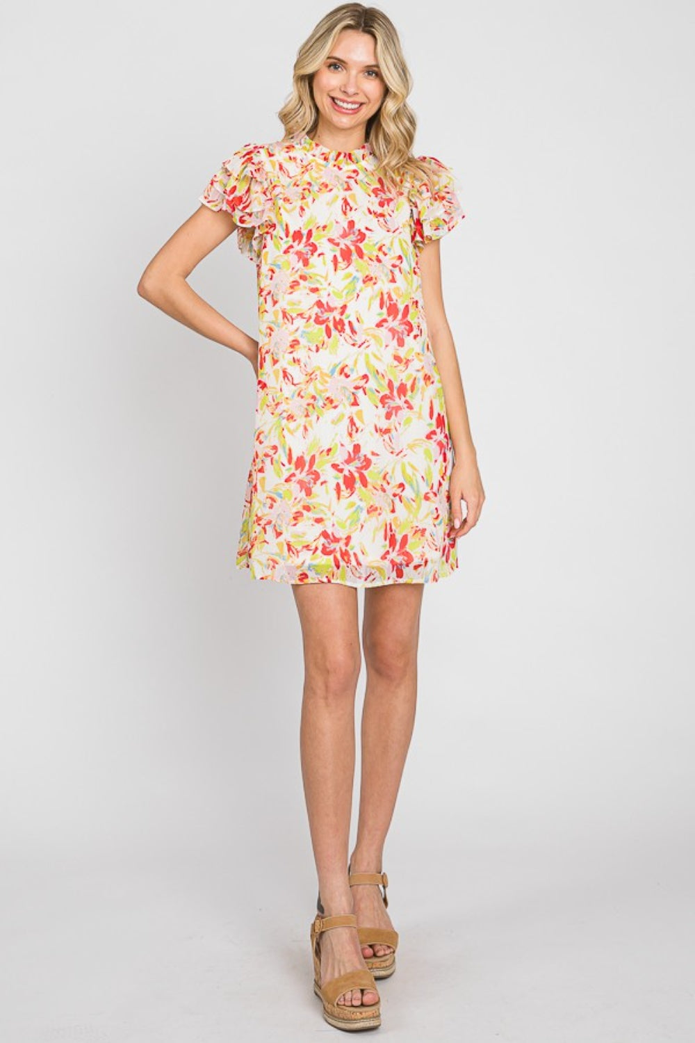 GeeGee Floral Short Sleeve Mini Dress-Teresa&#39;s Fashionista LLC