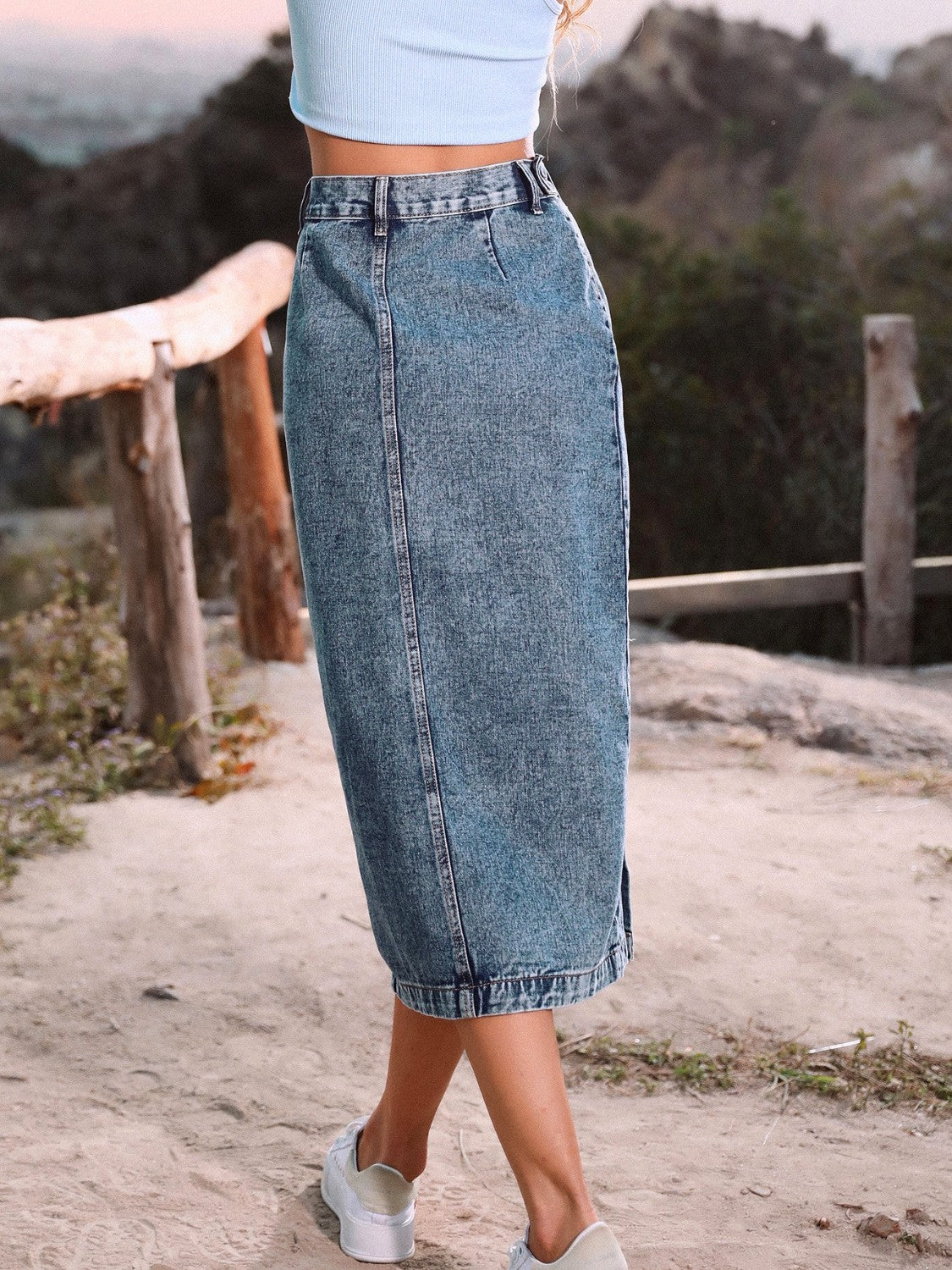 Button Down Denim Skirt-Teresa&#39;s Fashionista LLC