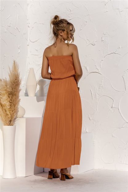 Strapless Tie Waist Tiered Maxi Dress-Teresa&#39;s Fashionista LLC