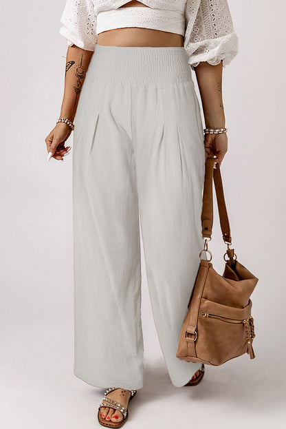 Smocked High Waist Wide Leg Pants-Teresa&#39;s Fashionista LLC