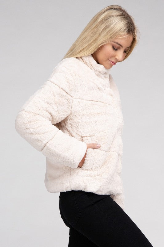 Fluffy Zip-Up Sweater Jacket-Teresa&#39;s Fashionista LLC