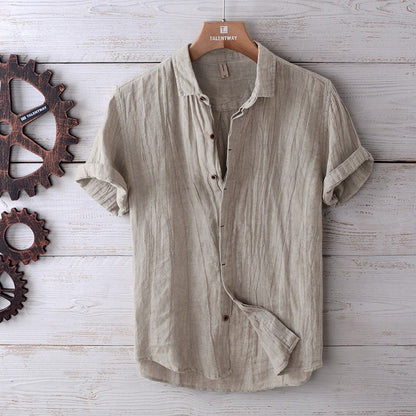 Men's Fashion Solid Color Retro Distressed Linen Shirt-Teresa&#39;s Fashionista LLC