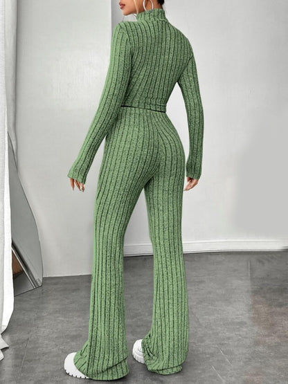 Ribbed Mock Neck Long Sleeve Top and Pants Set-Teresa&#39;s Fashionista LLC