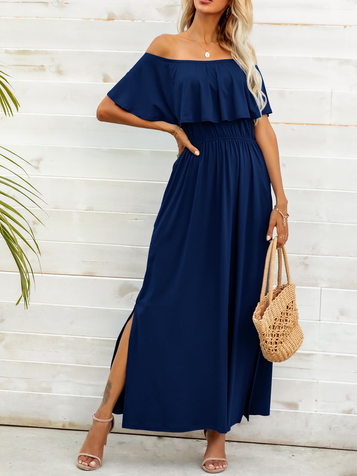 Off-Shoulder Slit Maxi Dress-Teresa&#39;s Fashionista LLC