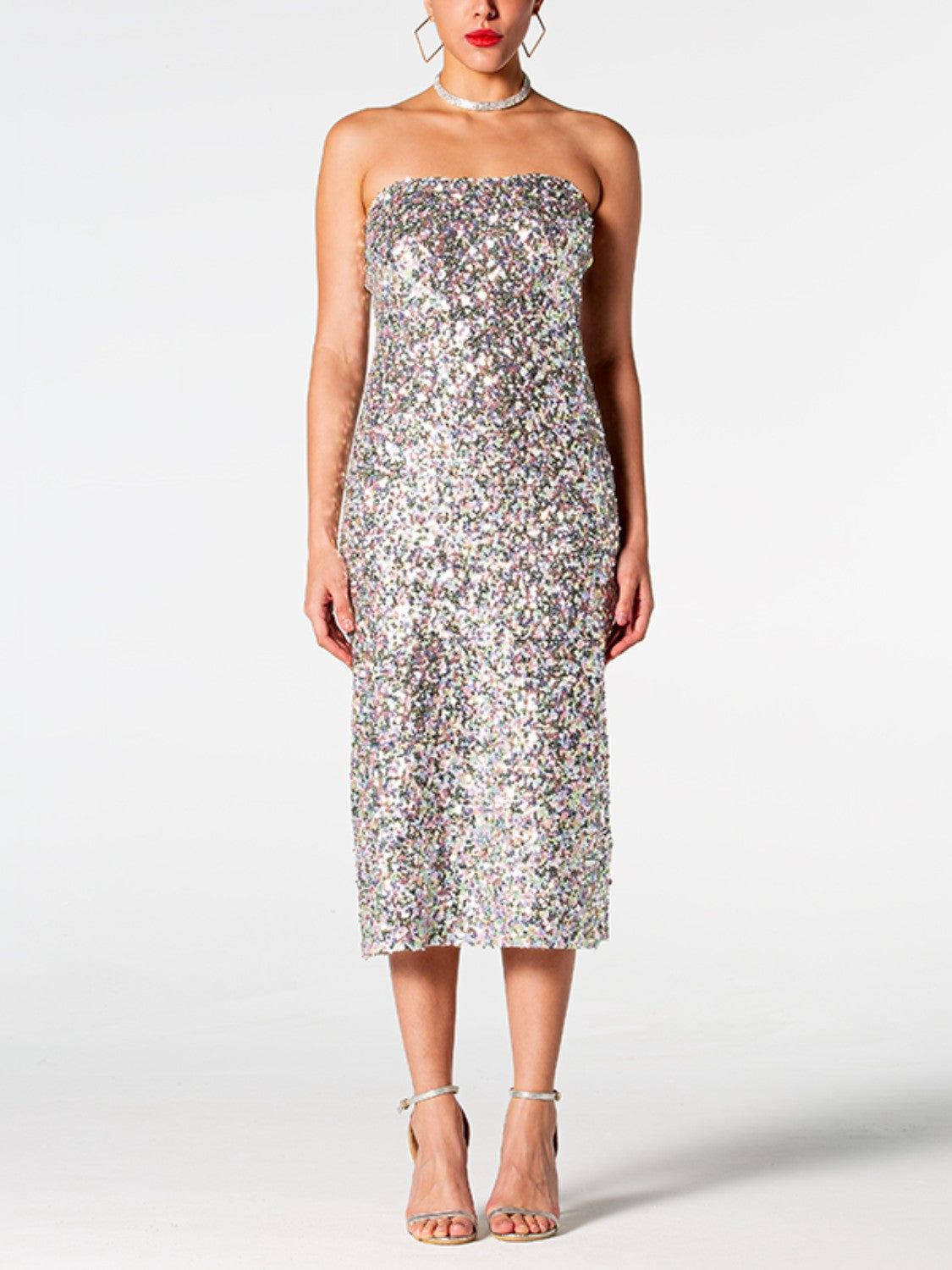 Sequin Straight Neck Midi Wrap Dress-Teresa&#39;s Fashionista LLC