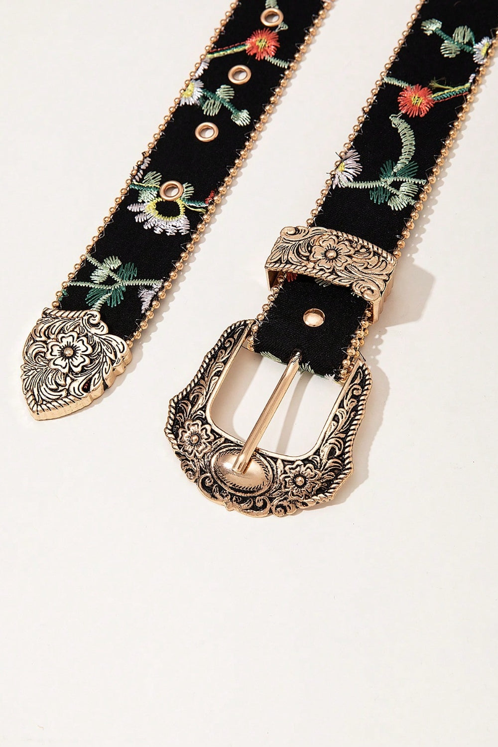 Embroidered PU Leather Adjustable Buckle Belt-Teresa&#39;s Fashionista LLC