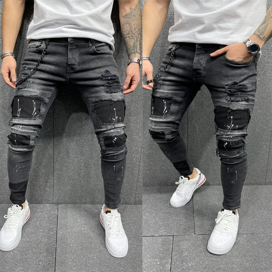 Men's Fashion Torn Patch Skinny Jeans-Teresa&#39;s Fashionista LLC