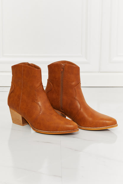 MMShoes Watertower Town Faux Leather Western Ankle Boots in Ochre-Teresa&#39;s Fashionista LLC