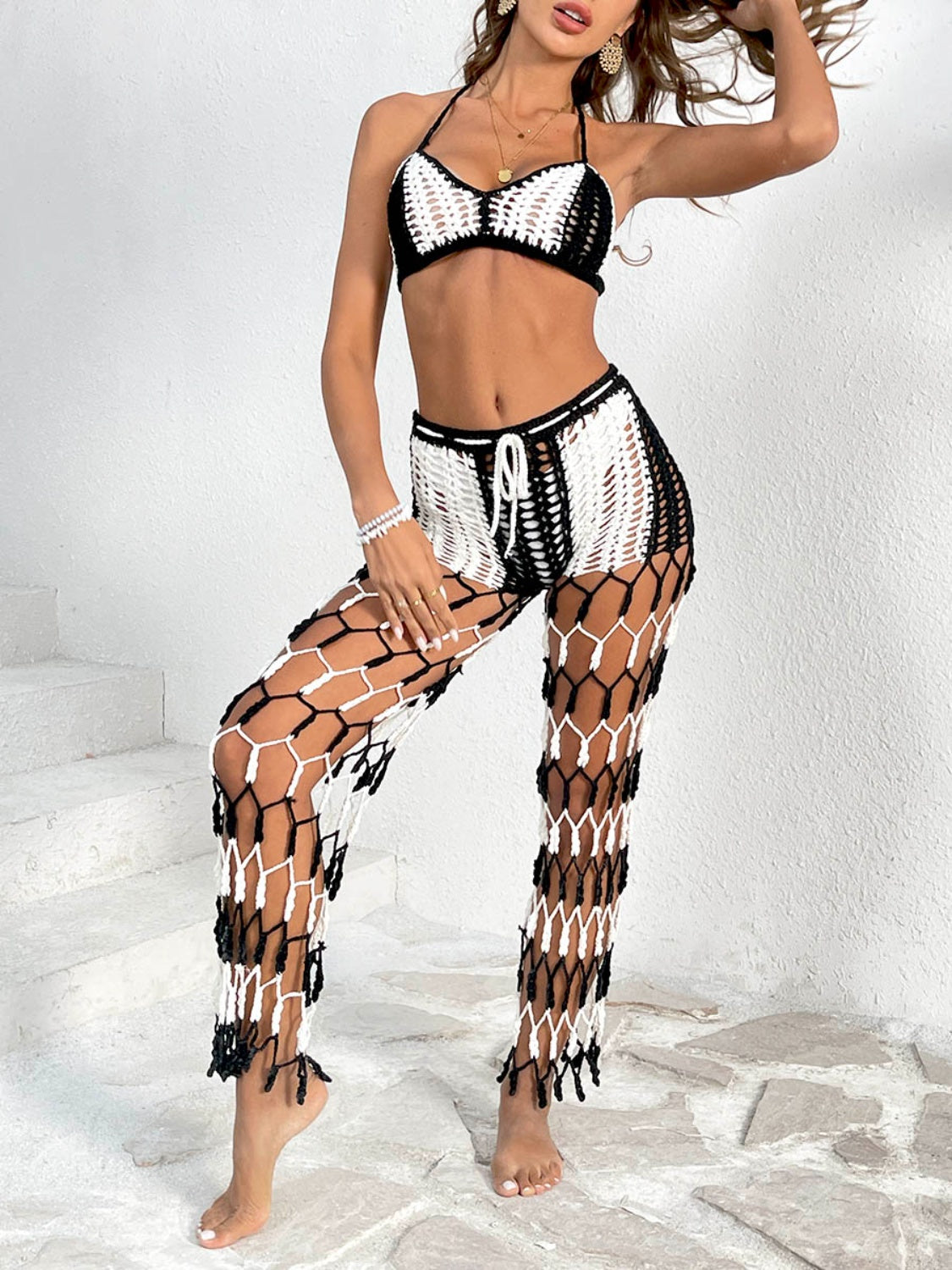 Cutout Halter Neck Top and Pants Two-Piece Swim Set-Teresa&#39;s Fashionista LLC